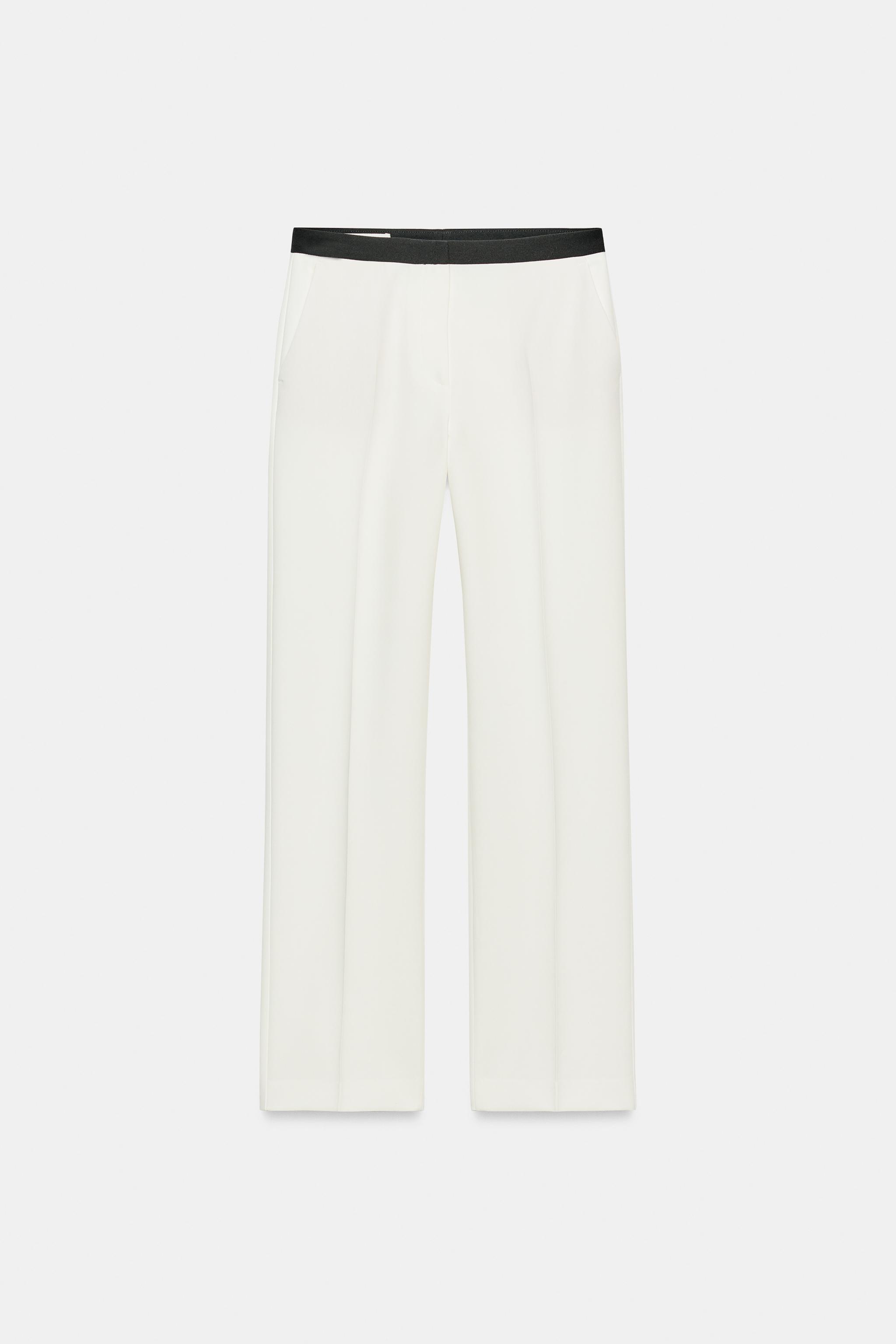 CONTRAST WAIST STRAIGHT PANTS